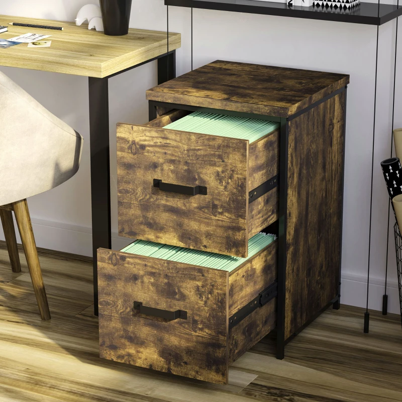 Vinsetto 2-Drawer file Cabinet, Industrial filing cabinets for Home, Hanging File Folders, Vertical Home Office Organizer for A4 Size, Rustic Brown