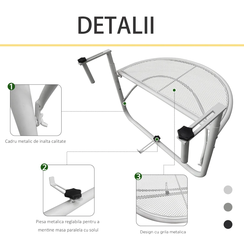 Outsunny Masuta Balcon Metal Alb Pliabila 3 Niveluri
