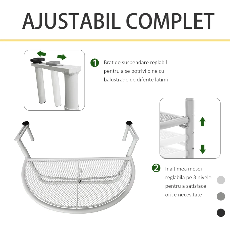 Outsunny Masuta Balcon Metal Alb Pliabila 3 Niveluri
