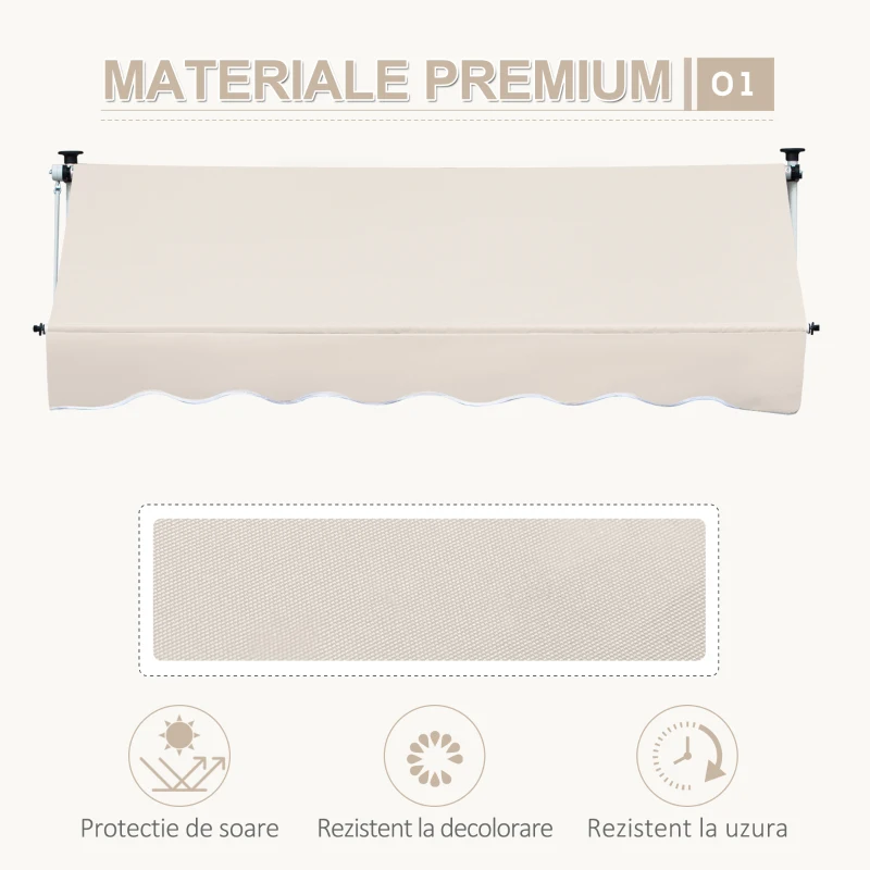 Outsunny Copertina Soare cu Brațe Telescopica cu Manivelă Metal si Poliester