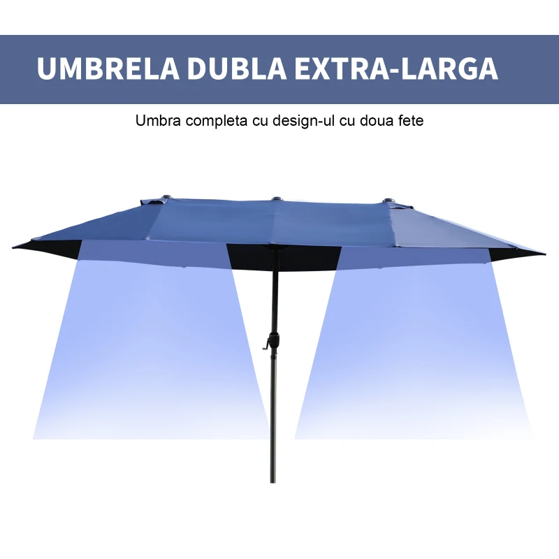 Outsunny Umbrela Dubla de Gradina cu Deschidere cu manivela, Otel si Poliester, 460x270x240cm, albastra