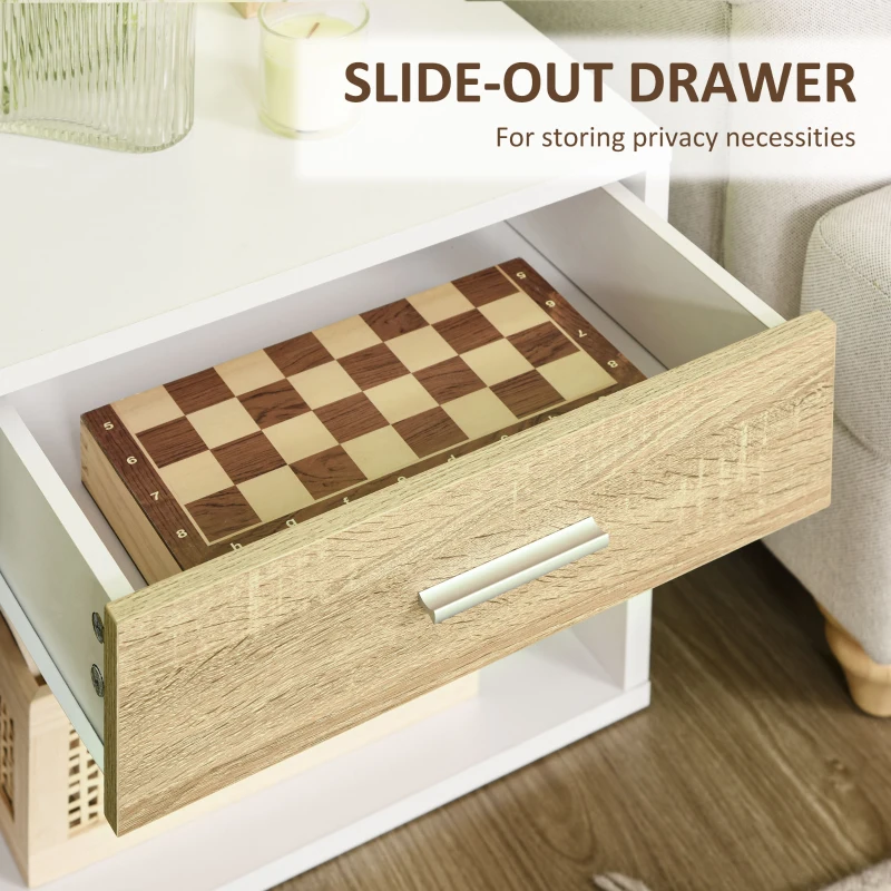 HOMCOM Set de 2 noptiere moderne, cu sertar si raft, masa laterala pentru camera de zi, dormitor, alb