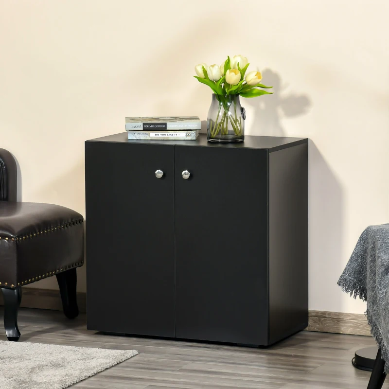 HOMCOM Storage Cabinet w/ Two Shelves Wooden Sideboard Freestanding Kitchen Cupboard Bookcase - Black