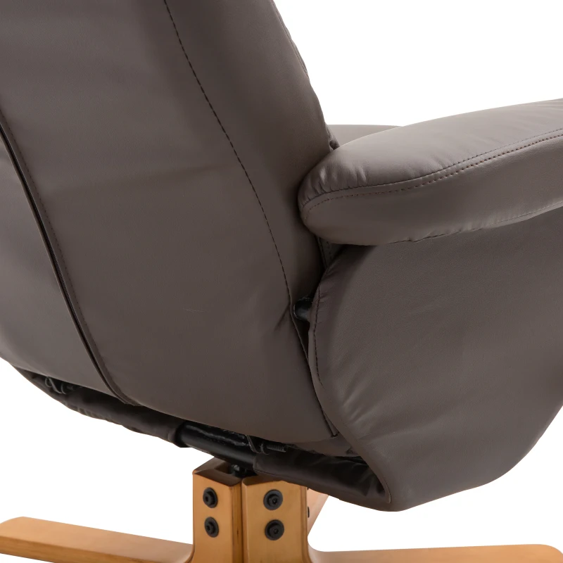 HOMCOM Recliner Armchair, Swivel Reclining Chair With Ottoman, Swivel Faux Leather Chair with Wooden Base and Storage Footstool for Living Room, Brown(m-12)