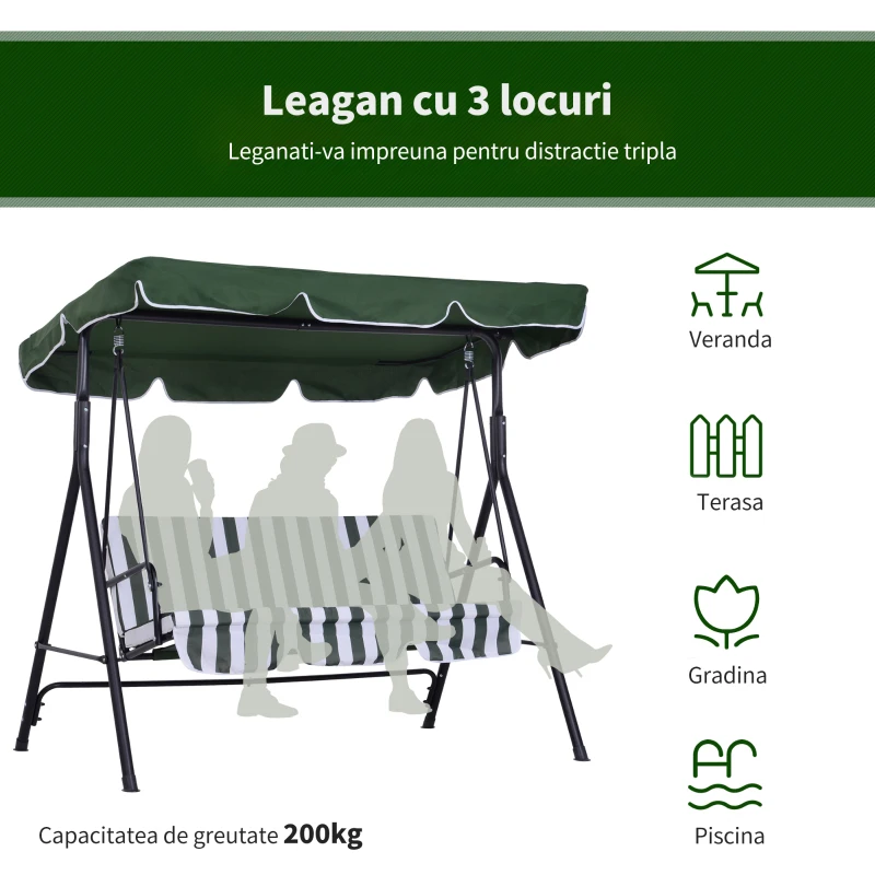 Outsunny Balansoar de Gradina 3 Locuri cu Acoperis si Structura din Otel