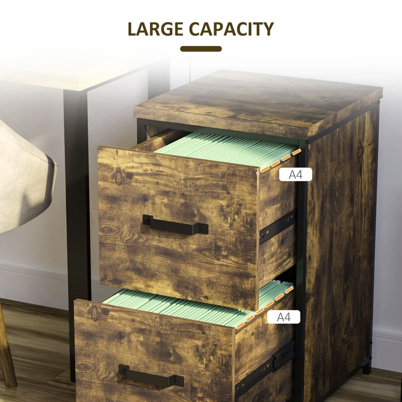 Vinsetto 2-Drawer file Cabinet, Industrial filing cabinets for Home, Hanging File Folders, Vertical Home Office Organizer for A4 Size, Rustic Brown
