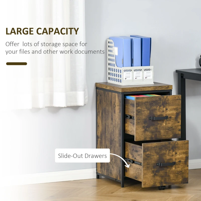 Vinsetto 2-Drawer file Cabinet, Industrial filing cabinets for Home, Hanging File Folders, Vertical Home Office Organizer for A4 Size, Rustic Brown