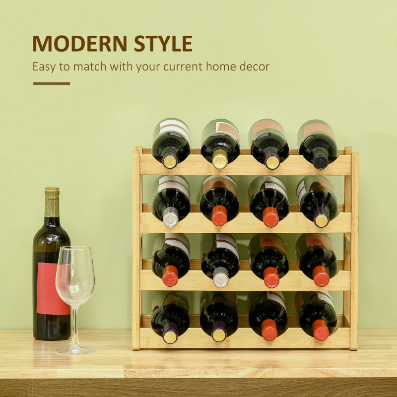 HOMCOM Dulap cu suport pentru vinuri cu 16 sticle, organizator de sticle, raft de afisare pentru blat, bar acasa, natural