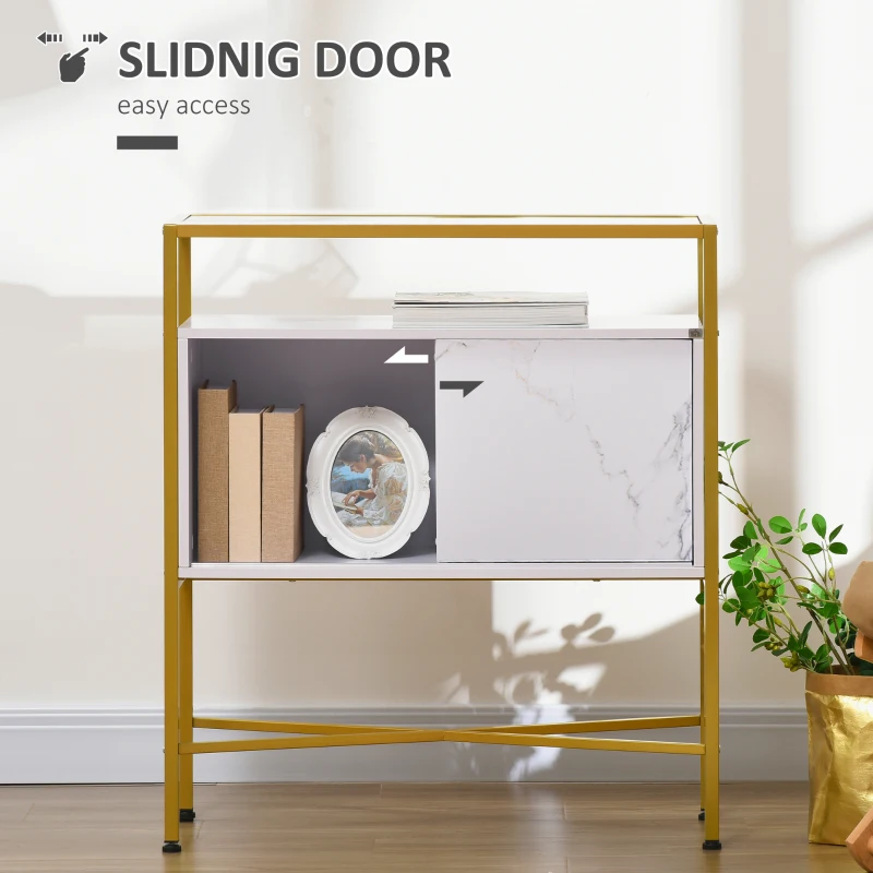 HOMCOM Golden Storage Cabinet, Sideboard Floor Accent Cabinet w/ Cabinet, Tempered Glass Top, & Compartiment de depozitare pentru camera de zi, sufragerie, camera de studiu, dormitor, intrare, aurit