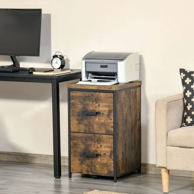 Vinsetto 2-Drawer file Cabinet, Industrial filing cabinets for Home, Hanging File Folders, Vertical Home Office Organizer for A4 Size, Rustic Brown