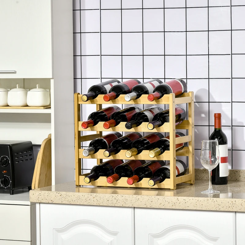 HOMCOM Dulap cu suport pentru vinuri cu 16 sticle, organizator de sticle, raft de afisare pentru blat, bar acasa, natural