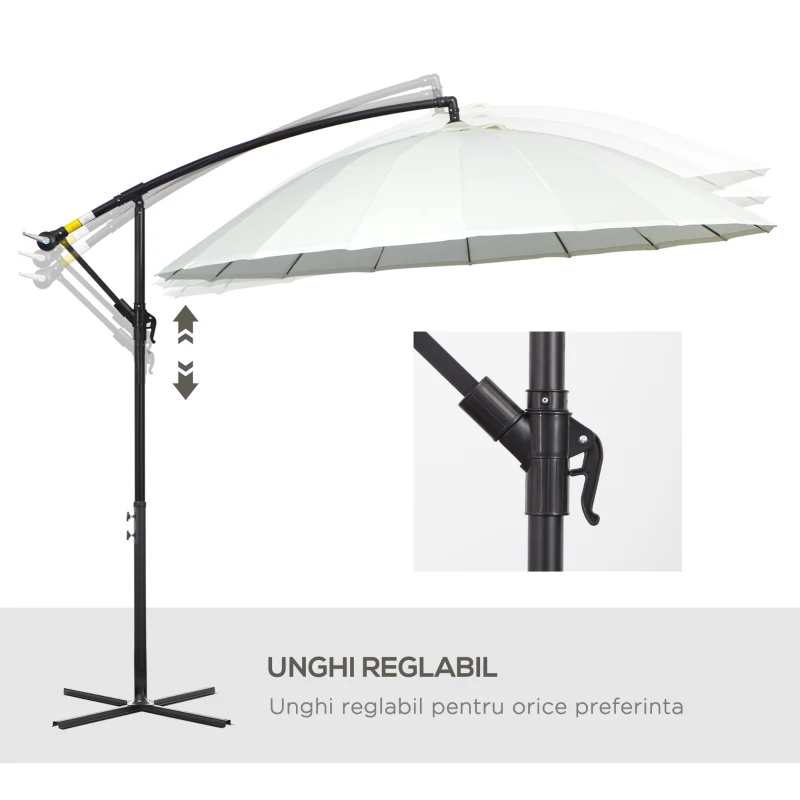 Outsunny Umbrela Suspendata cu Brat lateral Φ296cm pentru exterior, Alb Crem