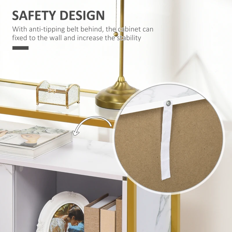 HOMCOM Golden Storage Cabinet, Sideboard Floor Accent Cabinet w/ Cabinet, Tempered Glass Top, & Compartiment de depozitare pentru camera de zi, sufragerie, camera de studiu, dormitor, intrare, aurit