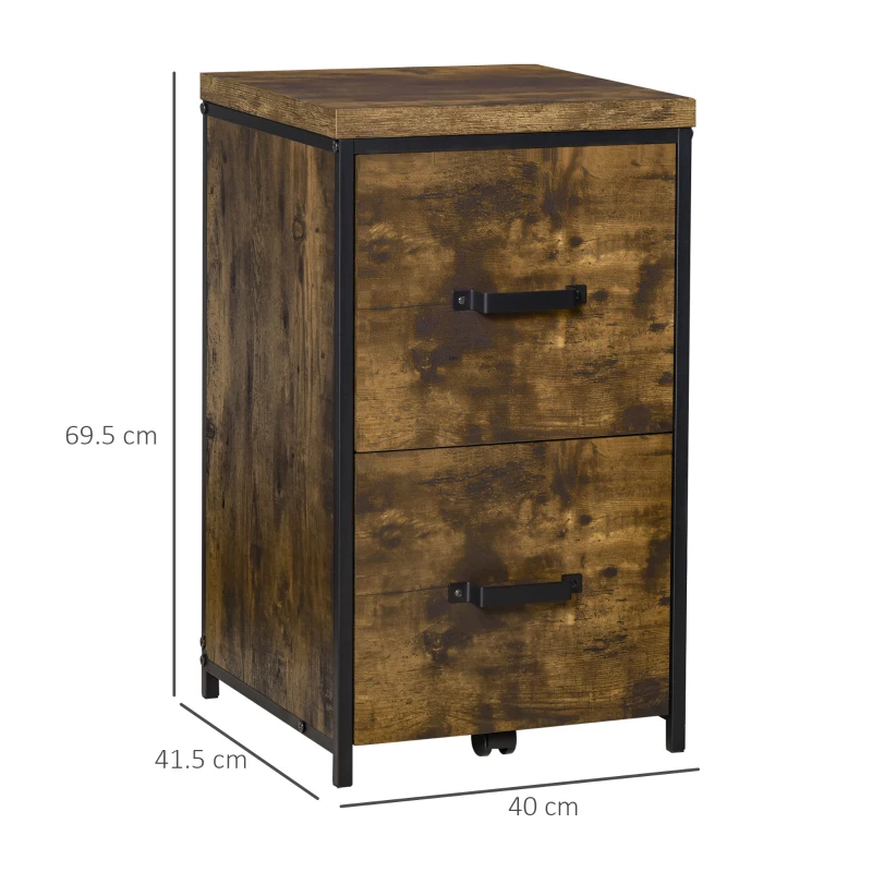 Vinsetto 2-Drawer file Cabinet, Industrial filing cabinets for Home, Hanging File Folders, Vertical Home Office Organizer for A4 Size, Rustic Brown