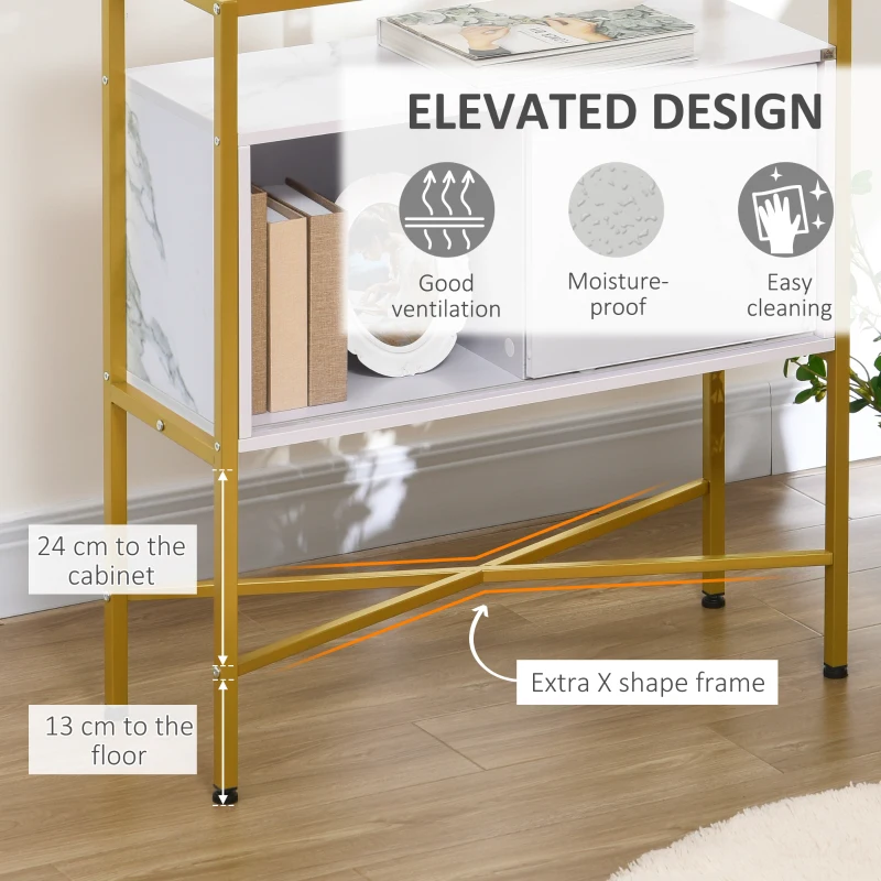 HOMCOM Golden Storage Cabinet, Sideboard Floor Accent Cabinet w/ Cabinet, Tempered Glass Top, & Compartiment de depozitare pentru camera de zi, sufragerie, camera de studiu, dormitor, intrare, aurit