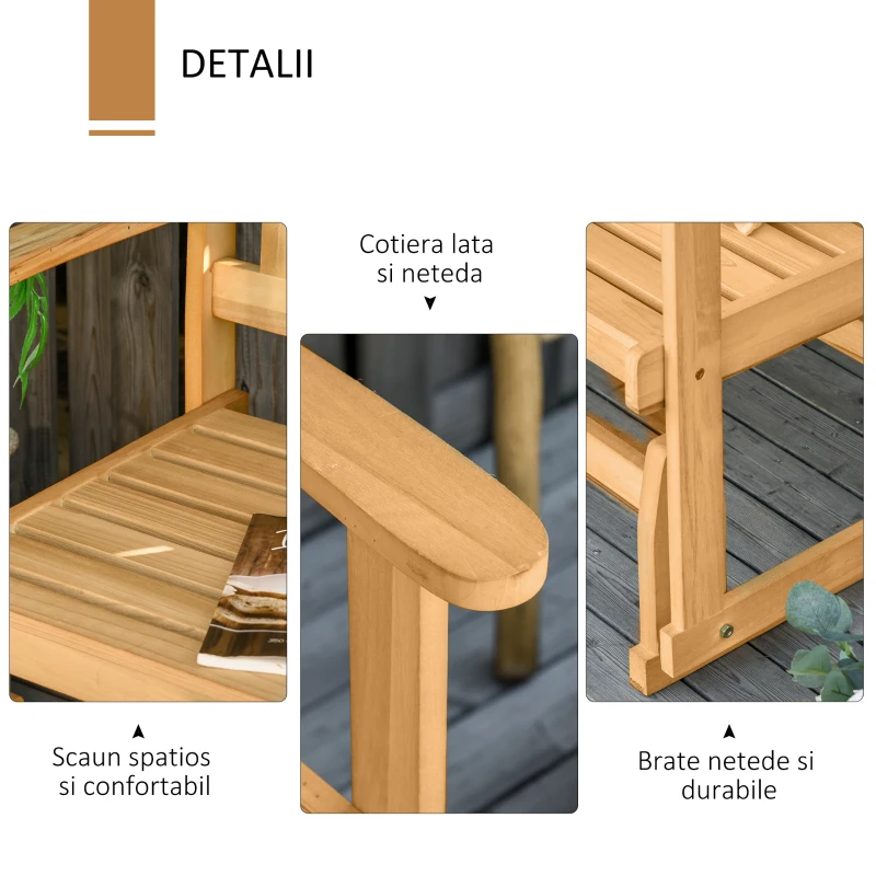 Outsunny Banca Balansoar de Gradina 2 Locuri cu Cotiere din Lemn de Brad