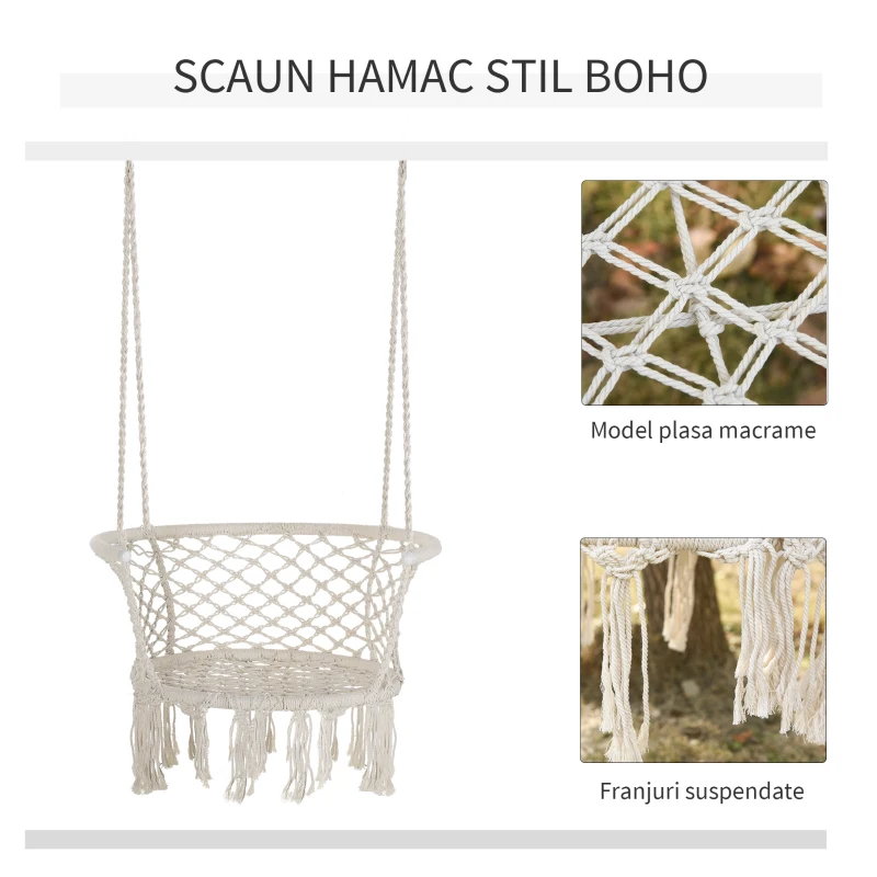 Outsunny Hamac de gradina Boho Chic Scaun Suspendat pentru Interior si Exterior Crem(m-4)