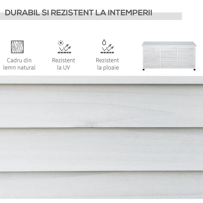Outsunny Banca Gradina 127×56×60 cm – Lemn Alb cu Spatiu Depozitare