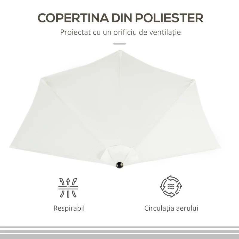 Outsunny Umbrela Semicirculara Impermeabila Protectie UV Alba 269x138x236cm