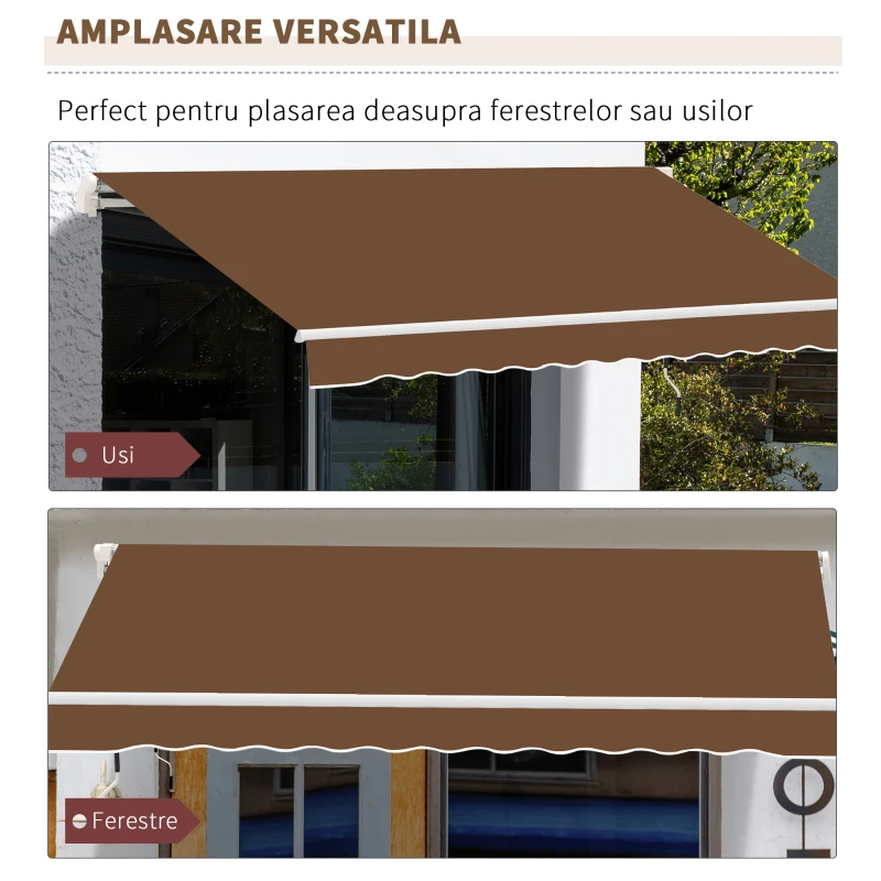 Outsunny Copertina de Soare pentru Exterior care se Ruleaza cu Manivela din Metal si Aluminiu, 395x245cm, Rosu Ruginiu