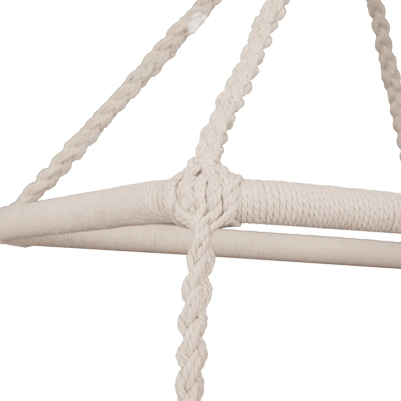 Outsunny Hamac Scaun Suspendat tip Leagan in Lemn si Funie din Bumbac, Bej, 80 x 140 cm(m-8)