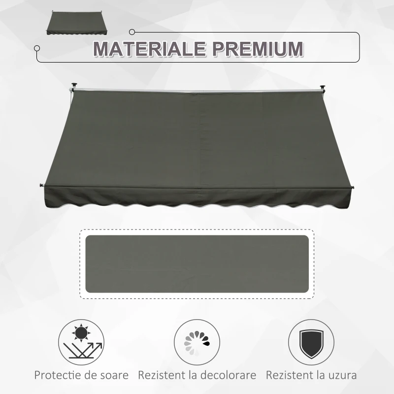 Outsunny Copertina de Soare cu Brate si Manivela, Structura Telescopica din Metal si Parasolar din Poliester 300x150cm, gri