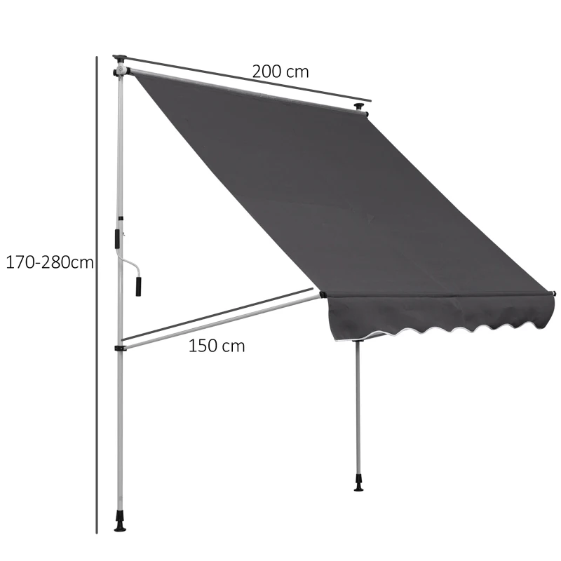 Outsunny Copertina cu manivela, cadru telescopic si unghi reglabil, negru