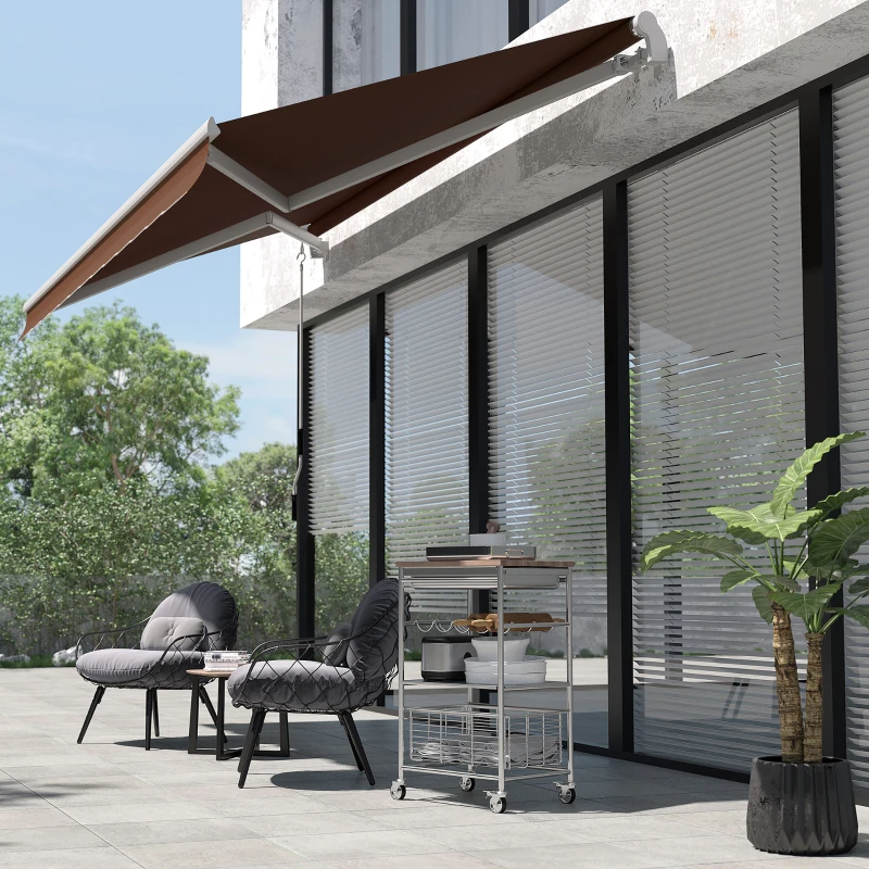 Outsunny Copertina de Soare pentru Exterior care se Ruleaza cu Manivela din Metal si Aluminiu, 395x245cm, Rosu Ruginiu