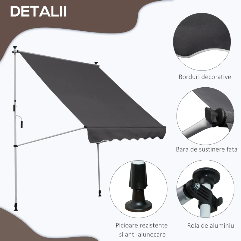 Outsunny Copertina cu manivela, cadru telescopic si unghi reglabil, negru