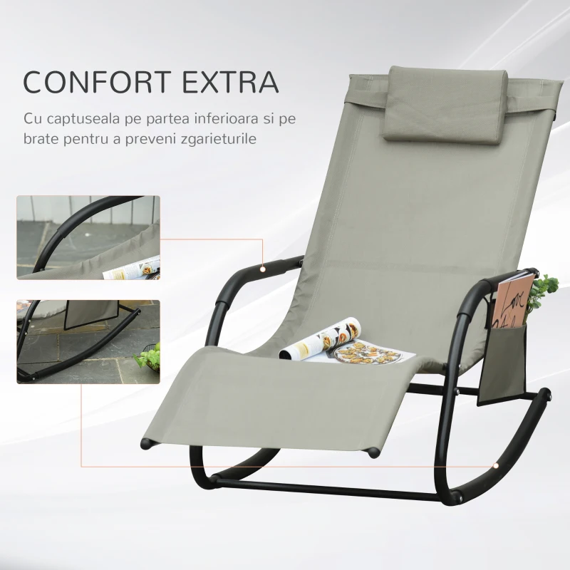 Outsunny Sezlong Balansoar de Gradina cu buzunar lateral si pernuta, in Metal 62L x 88L x 165Hcm