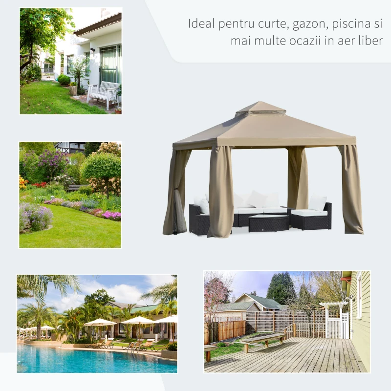Outsunny Foisor de Gradina cu plasa de tantari 3x3m si acoperis pe 2 niveluri, Metal