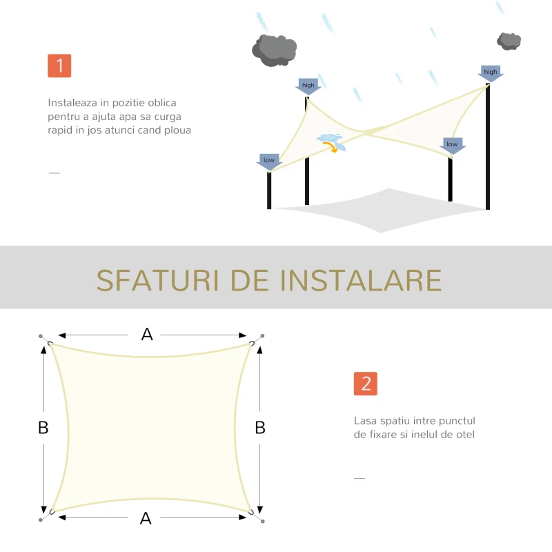 Outsunny Cort Parasolar Pătrat din HDPE, Crem, 3x4m