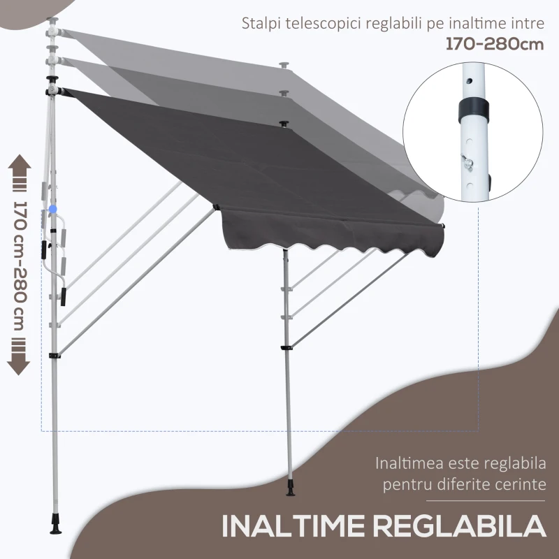 Outsunny Copertina cu manivela, cadru telescopic si unghi reglabil, negru