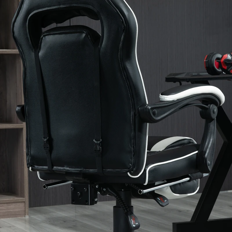 Vinsetto Gaming Office Chair with Footrest High Back Racing Chair PU Leather Executive Swivel Chair with Headrest, White