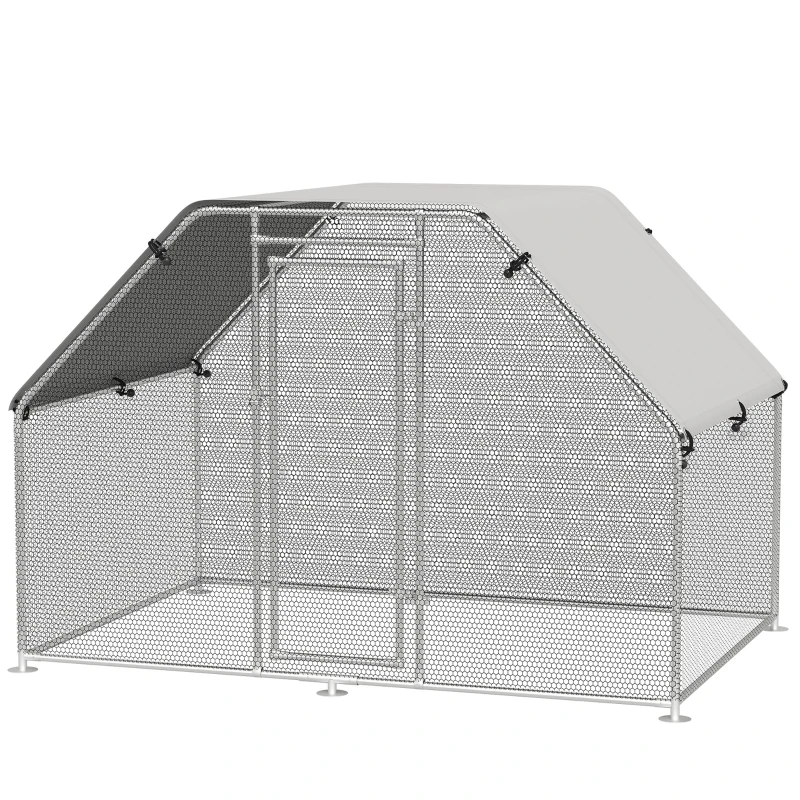 PawHut Walk-In Chicken Coop Run Cage Large Metal Chicken House w/ Cover Outdoor, 280W x 190D x 195H cm