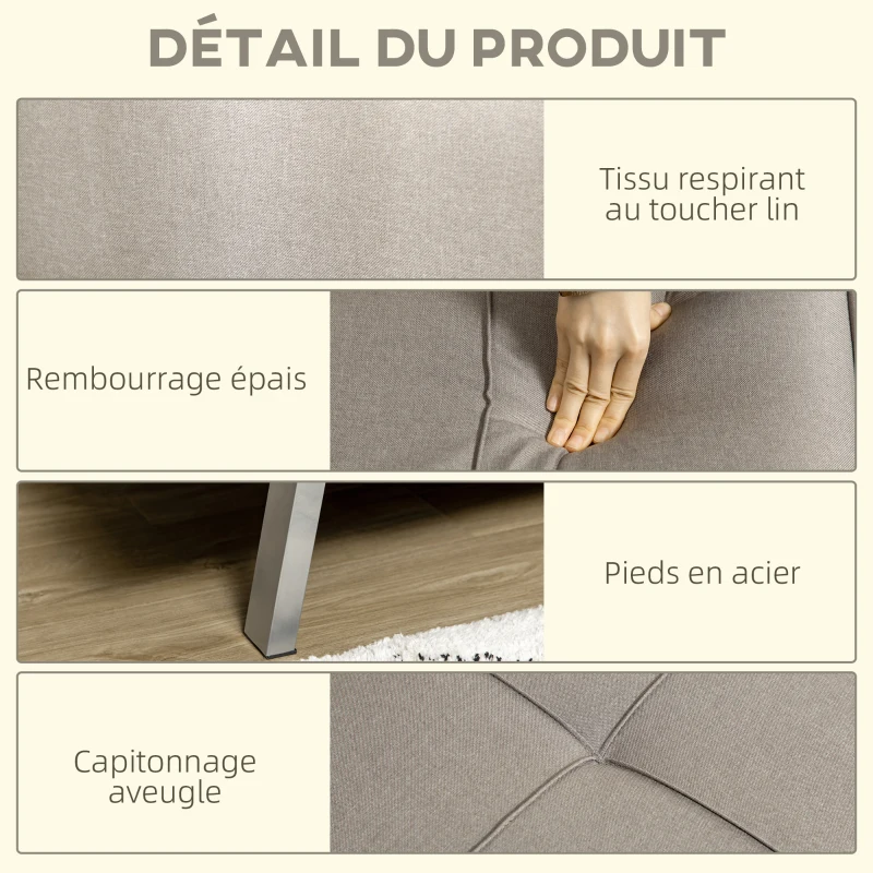HOMCOM Banquette convertible 3 places canapé-lit clic-clac 2 fauteuils rembourré avec dossier inclinable en tissu gris