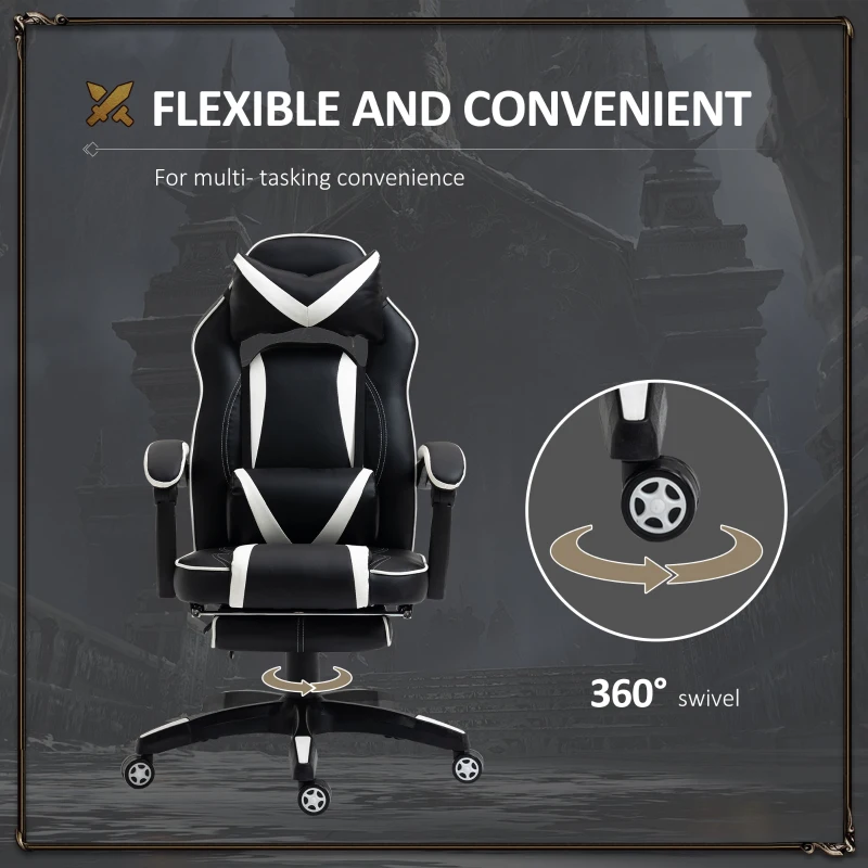 Vinsetto Gaming Office Chair with Footrest High Back Racing Chair PU Leather Executive Swivel Chair with Headrest, White