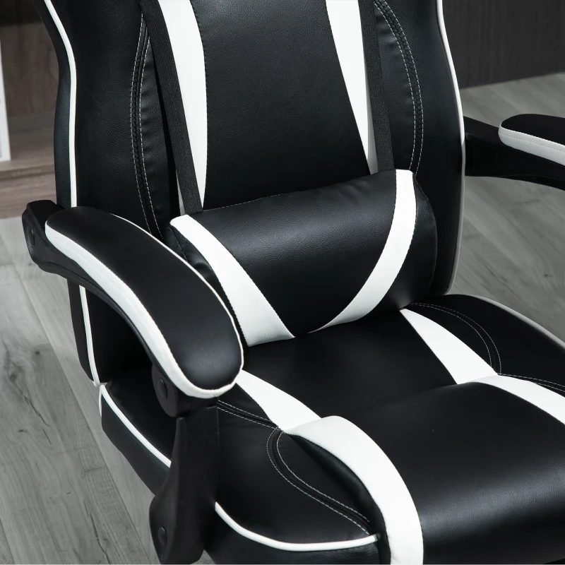 Vinsetto Gaming Office Chair with Footrest High Back Racing Chair PU Leather Executive Swivel Chair with Headrest, White