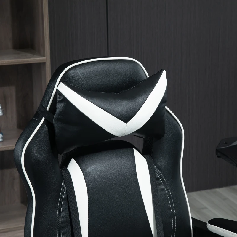 Vinsetto Gaming Office Chair with Footrest High Back Racing Chair PU Leather Executive Swivel Chair with Headrest, White