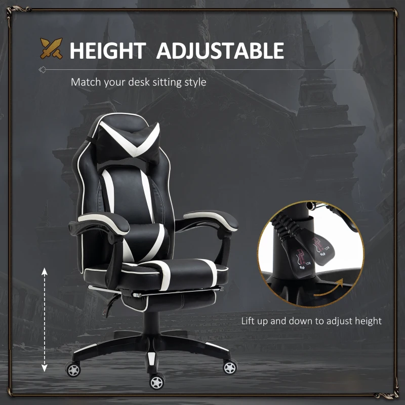 Vinsetto Gaming Office Chair with Footrest High Back Racing Chair PU Leather Executive Swivel Chair with Headrest, White