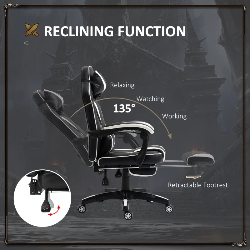 Vinsetto Gaming Office Chair with Footrest High Back Racing Chair PU Leather Executive Swivel Chair with Headrest, White