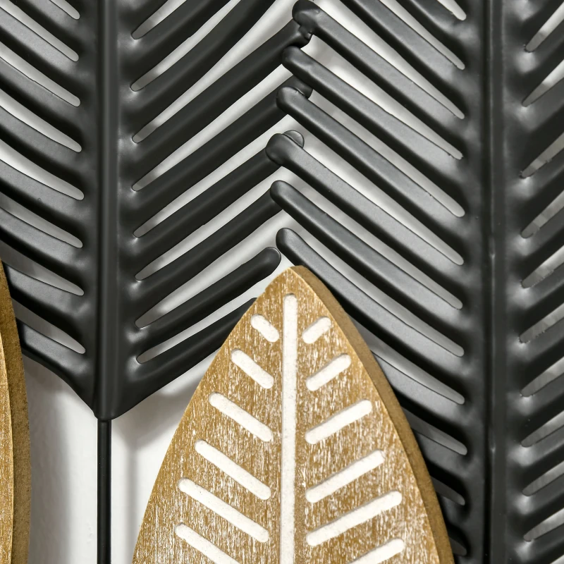 HOMCOM 3D Wall Pictures 2-Piece Set Modern Wall Decoration Metal Natural + Black