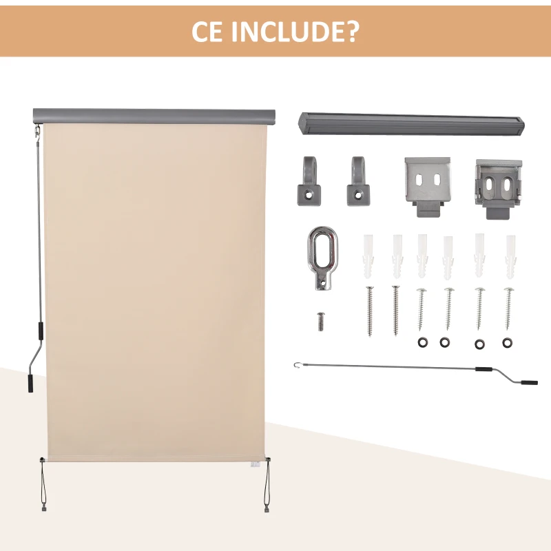 Outsunny Copertina Rulou Parasolar cu Manivela, Instalare pe Perete sau Tavan, 120x200cm, Bej