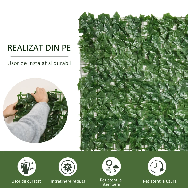 Outsunny Rulou Artificial de Gard Viu din PE, Anti-UV, 300x100 cm, Frunze Verde inchis(m-4)
