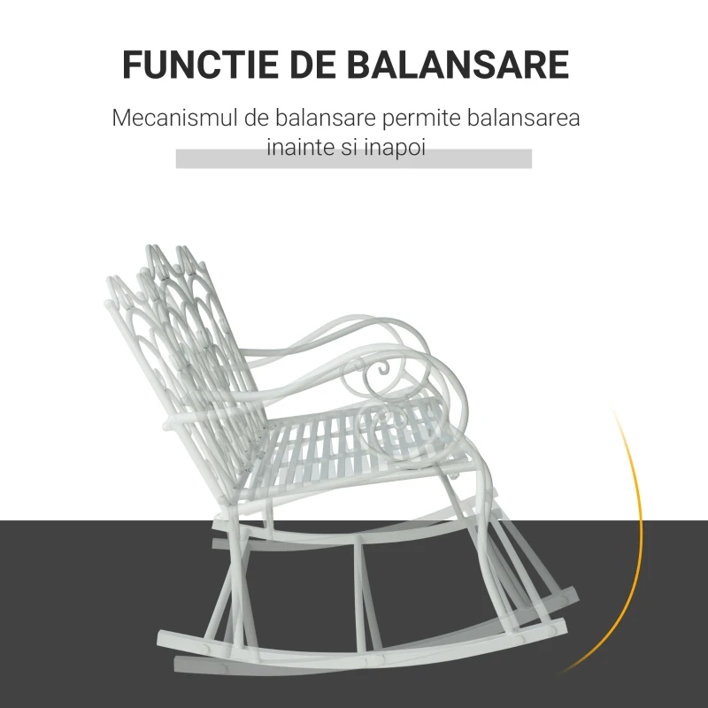 Outsunny Balansoar de Grădină din Fier, stil Shabby din Fier, Alb, 103x74.5x88cm