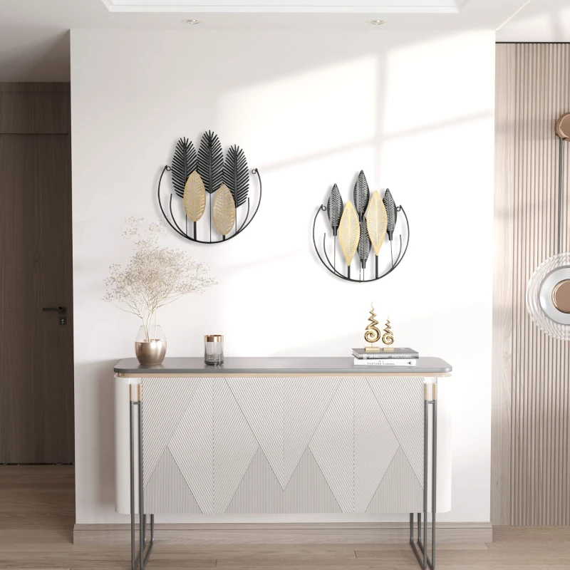 HOMCOM 3D Wall Pictures 2-Piece Set Modern Wall Decoration Metal Natural + Black