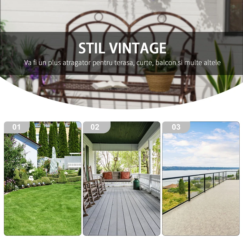 Outsunny Banca metalica Balansor de Gradina cu 2 locuri, stil Vintage, Finisaj in Bronz