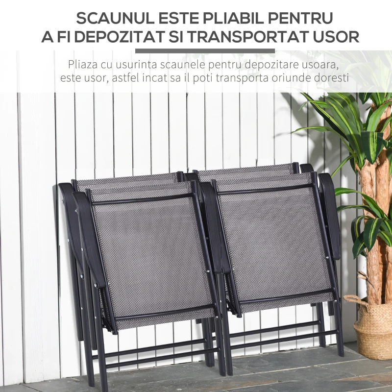 Outsunny set 4 scaune pliabile exterior din otel, gri si negru
