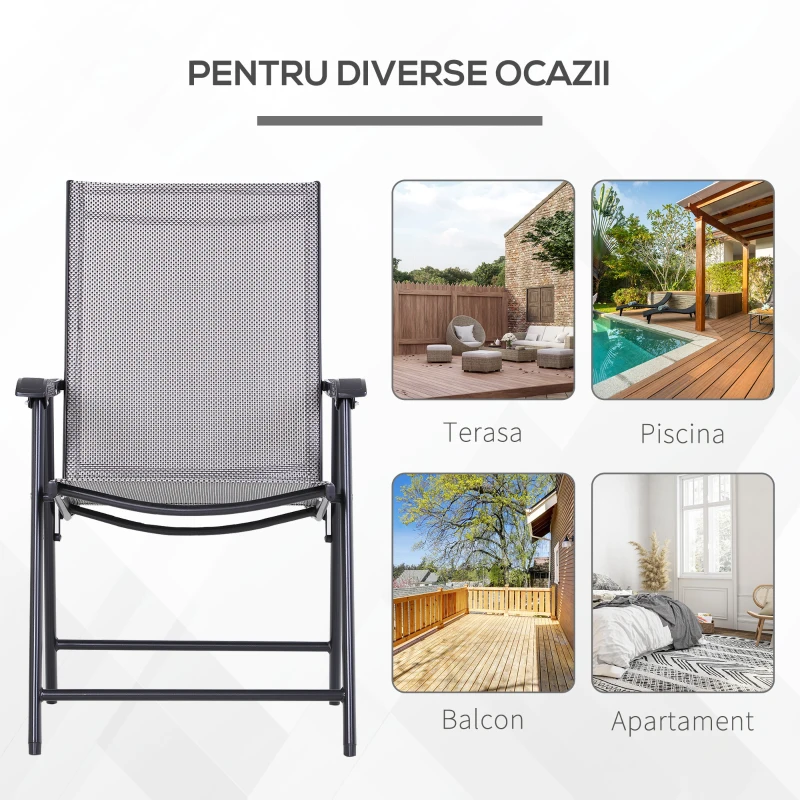 Outsunny set 4 scaune pliabile exterior din otel, gri si negru