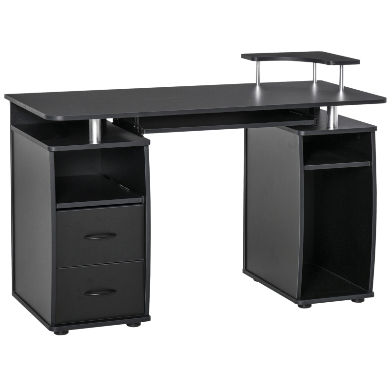 HOMCOM Computertisch Schreibtisch Bürotisch Home Office reichlich Stauraum 2 Schubladen Druckregal Schwarz 120 x 55 x 85 cm